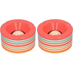 Set van 2x stuks terras asbakken/stormasbakken rond keramiek 14 x 7,5 cm rood met streep - Asbakken
