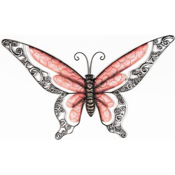 Anna's Collection Wanddecoratie vlinder - rood - 49 x 28 cm - metaal - muurdecoratie/schutting - Tuinbeelden