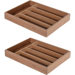 Set van 2x stuks Keuken lade vakjes indeling van bamboe hout 27 x 36 cm - Bestekbakken