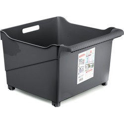 Plasticforte opberg Trolley Container - zwart - op wieltjes - L39 x B38 x H26 cm - kunststof - Opberg trolley