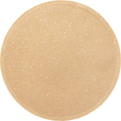 Feeric placemat/onderlegger - goud - rond - D38 cm - glitters - jute - Placemats