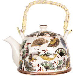 Clayre & Eef Theepot met Filter Beige Blauw Porselein Waaiers