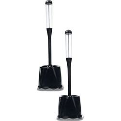 2x Zwarte toiletborstels/wc-borstels met reservoir voor schoonmaakmiddel - Toiletborstels