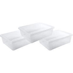 Voorraad/vershoudbakje laag - 10x - 2,5 liter - kunststof - 24x20x8 cm - Vershoudbakjes