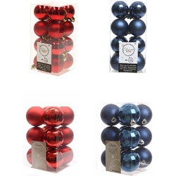 Kerstversiering kunststof kerstballen mix donkerblauw/rood 4 en 6 cm pakket van 80x stuks - Kerstbal