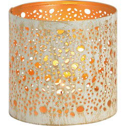 Bellatio design Waxinelichthouder - wit met goud - metaal - 11 cm - Waxinelichtjeshouders