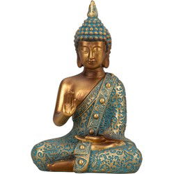 Boeddha beeld Shaman - binnen/buiten - goud/jade - 10 x 14 cm - Beeldjes