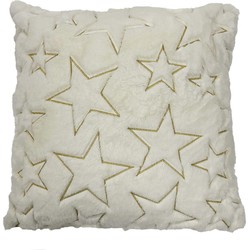 Geen merk STELLA - Sierkussen 45x45 cm - kerstkussen met gouden sterren - Snow white - wit - Dutch Decor Limited Collection