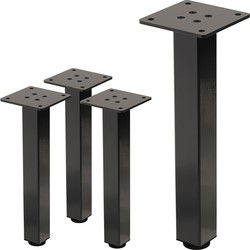 Set van 4 tafelpoten 30 cm donkergrijze look industrieel staal met poedercoating hoekig profiel 4x4cm In hoogte verstelbare meubelpoten 1-4 cm