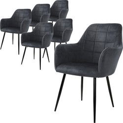 Set van 2 eetkamerstoelen, donkergrijs, met rugleuning en armleuningen