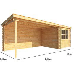 Blokhut met overkapping Els 550 cm bij 250 cm diep Lessenaarsdak