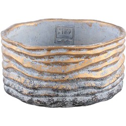 PTMD Paula Ronde Bloempot - H15 x Ø30 cm - Cement - Grijs/goud