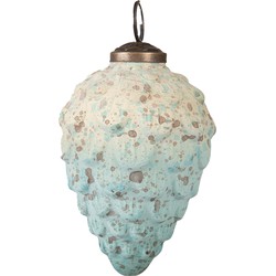 Clayre & Eef Kerstbal  Ø 8 cm Turquoise Beige Glas Metaal Kerstdecoratie