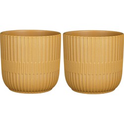 2x Stuks Plantenpot/bloempot keramiek mat okergeel stripes patroon - D17.5/H16 cm - Plantenpotten