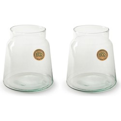 Set van 2x stuks bloemenvazen - Eco glas transparant - H20 x D14.5 cm - Vazen