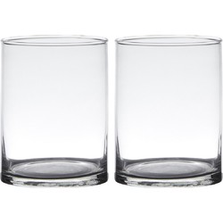 Set van 2x stuks transparante home-basics cylinder vorm vaas/vazen van glas 15 x 12 cm - Vazen