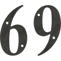 AMIG Huisnummer 69 - massief gesmeed staal - 10cm - incl. bijpassende schroeven - zwart - Huisnummers