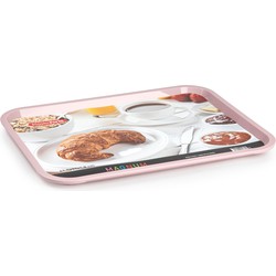 Plasticforte dienblad/serveerblad - Kunststof - 41 x 31 cm - oud roze - kopjes en glazen tray - Dienbladen