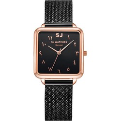 LW Collection SJ WATCHES Masqat horloge dames Zwart vierkant 28.5mm