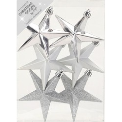 6x stuks kunststof kersthangers sterren zilver 10 cm kerstornamenten - Kersthangers