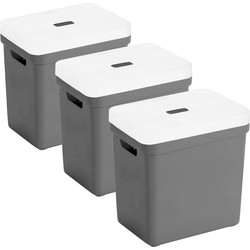 Set van 3x opbergboxen/opbergmanden antraciet van 25 liter kunststof met transparante deksel - Opbergbox