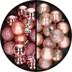 34x stuks kunststof kerstballen roze en lichtroze 3 cm - Kerstbal