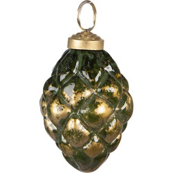 Clayre & Eef Kerstbal  Ø 5 cm Groen Goudkleurig Glas Kerstdecoratie