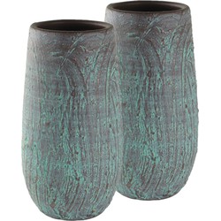 Set van 2x stuks hoge bloempotten/plantenpotten vaas van keramiek antiek brons D17 en H30 cm - Vazen