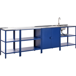 VILAMA - Tuinkookeilanden met keukenkast 4-delig - Blauw - RVS