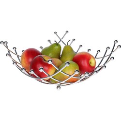 5Five Fruitschaal/fruitmand Basel - metaal - D30 x H14 cm - zilver - vierkant - spiraalvorm - Fruitschalen