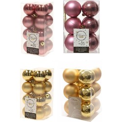 Kerstversiering kunststof kerstballen mix goud/ oud roze 4 en 6 cm pakket van 80x stuks - Kerstbal