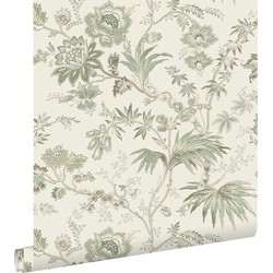 ESTAhome behang vintage bloemen crème en vergrijsd groen - 0.53 x 10.05 m - 139400