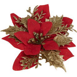 Clayre & Eef Kunstplant Kerstster Rood Goudkleurig Kunststof