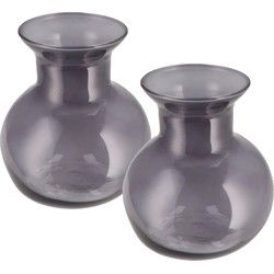 DK Design Bloemenvaas Mira - 2x - bol vaas - smoke glas - D16 x H17 cm - Vazen
