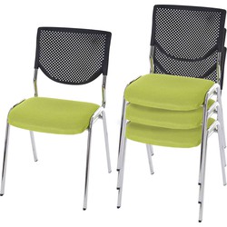 Cosmo Casa Set van 4 Bezoekersstoelen - Stapelbaar - Vergaderstoel - Stof/Textiel - Groene Zitting - Chromen Poten