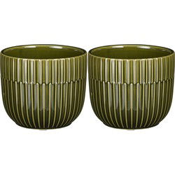Mica Decorations - 2x - Plantenpot - groen - stripes - D11 x H9 cm - Plantenpotten