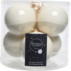 Decoris Kerstballen - 6x - wol wit - 8 cm - glas - Kerstbal