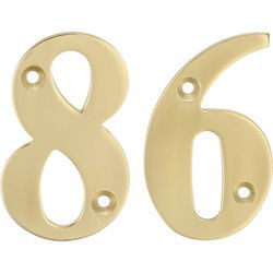 AMIG Huisnummer 86 - massief messing - 10cm - incl. bijpassende schroeven - gepolijst - goudkleur - Huisnummers