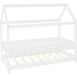 Kinderbed huisbed 80x160 cm wit gemaakt van grenenhout incl. matras H-10cm houten bed met dak en lattenbodem ML design
