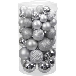 Othmar Decorations Kerstballen - 60x st - zilver - 4 tot 7 cm - kunststof - Kerstbal