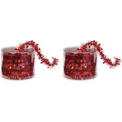 2x Kerst lametta guirlandes rood 700 cm kerstboom versiering/decoratie - Kerstslingers