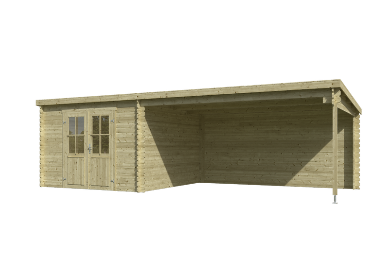 Blokhut met overkapping St. Louis 681x292 Olijfgroen Geimpregneerd - 
