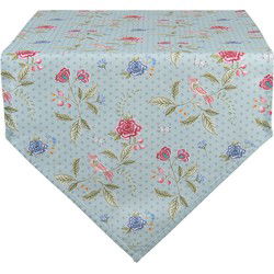 Clayre & Eef Tafelloper Blauw Groen Katoen Bloemen