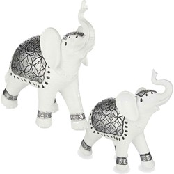 Olifanten dierenbeeldjes/woondecoratie set 2x stuks wit 21 en 27 cm - Beeldjes