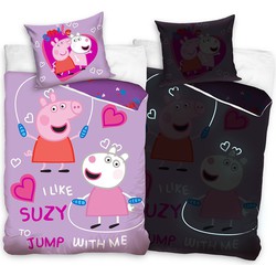 Peppa Pig Glow Dekbedovertrek - Eenpersoons - 140x200 cm - Kussensloop 60x70 cm - Katoen - Paars - Glow