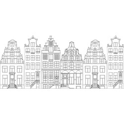 ESTAhome fotobehang getekende Amsterdamse grachtenhuisjes zwart en wit - 450 x 279 cm - 159104