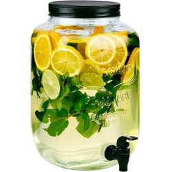 Drank/water/sap dispenser Beverages - 8 Liter - bewerkt deco glas - tapkraan/deksel - zwart - Drankdispensers