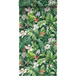 ESTAhome XXL behang tropische bladeren en bloemen emerald groen - 50 x 900 cm - 158893