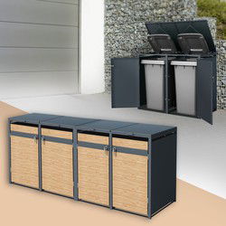 4-bins afvalbak tot 240L 264x80x116,3 cm gemaakt van staal in larikslook ML design