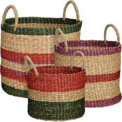 Mica Decorations Mand - Set van 3 - H29 x Ø32 cm - Bruin, Rood, Groen, Roze